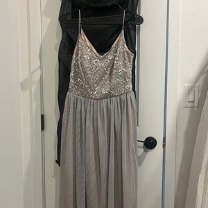 Adrianna Papell Silver Embellished Prom Dress